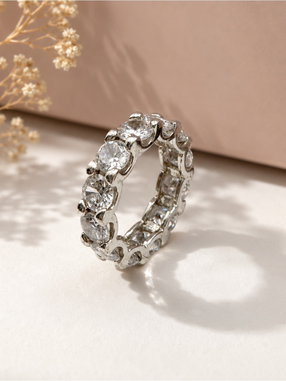 Suzy Levian 925 Sterling Silver Eternity Band Ring Round Cubic Zirconia Prong